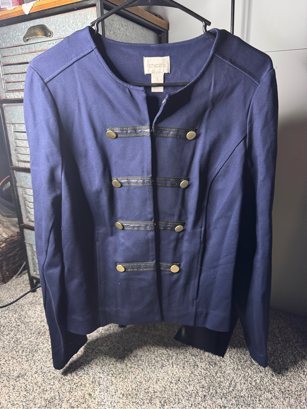Chico's Navy Military-Inspired Button Blazer